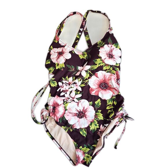 Kona Sol Floral Strappy One Piece Swimsuit Bathing Suit sz L - Picture 1 of 5